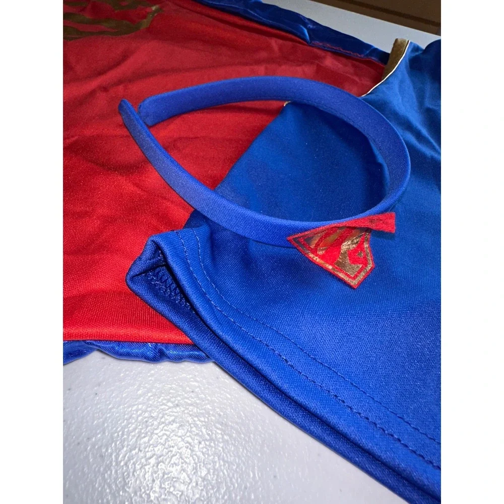 Supergirl Kids Costume Set 4pc Tutu Skirt Cape Top Headband Blue Red One Size